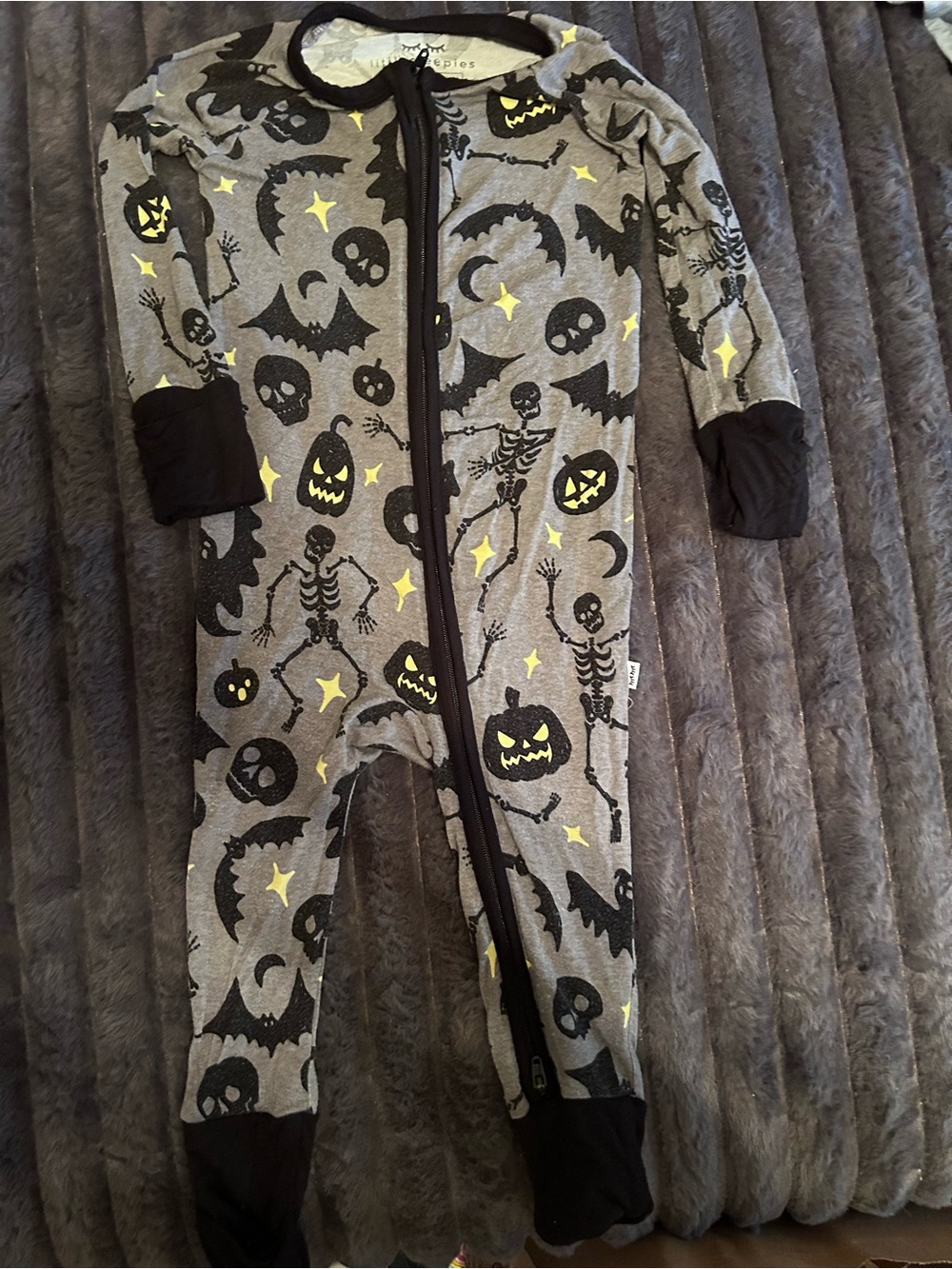 Gray Halloween Skeleton Little Sleepies Print One-Piece convertible Zippy